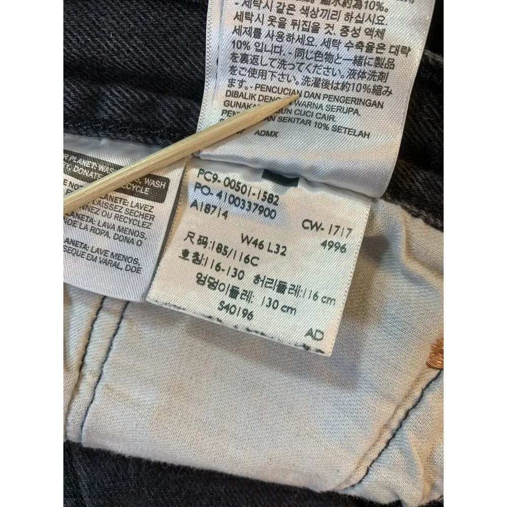 Levis 501xx Black Button Fly Jeans Mens Size 46x32 (44x28) Black‎ Patch Straight